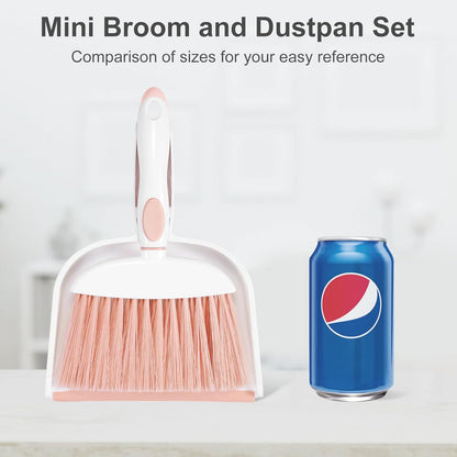 NACENA Small Dust Pan and Brush Set, Mini Broom and Dustpan Set Small Hand Broom and Brush Combo Dust Pan for Home Cleaning Drawers Desktop Sofas and Outdoor, Pink