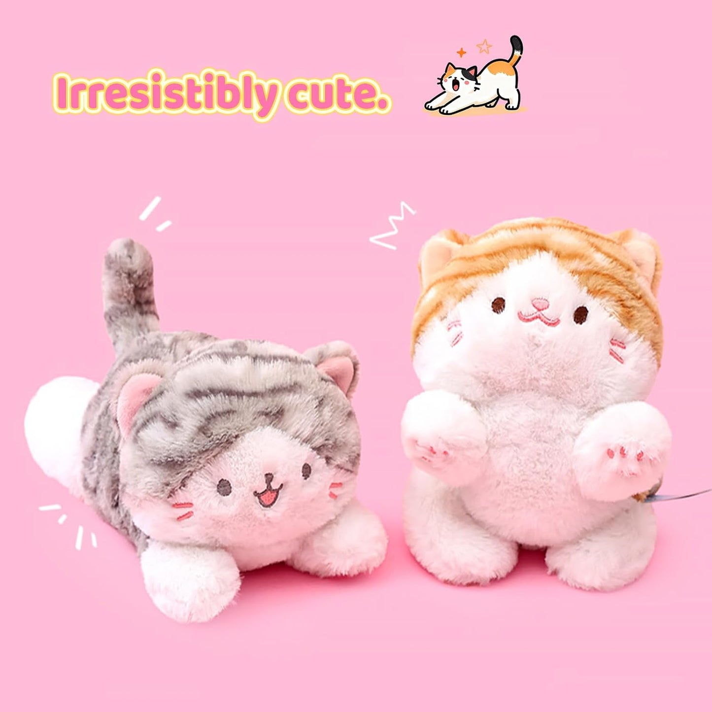 PEACH CAT Striped Cat Stuffed Animal Cute Kitten Plushies Small Plush Toys Gifts for Kids Grey