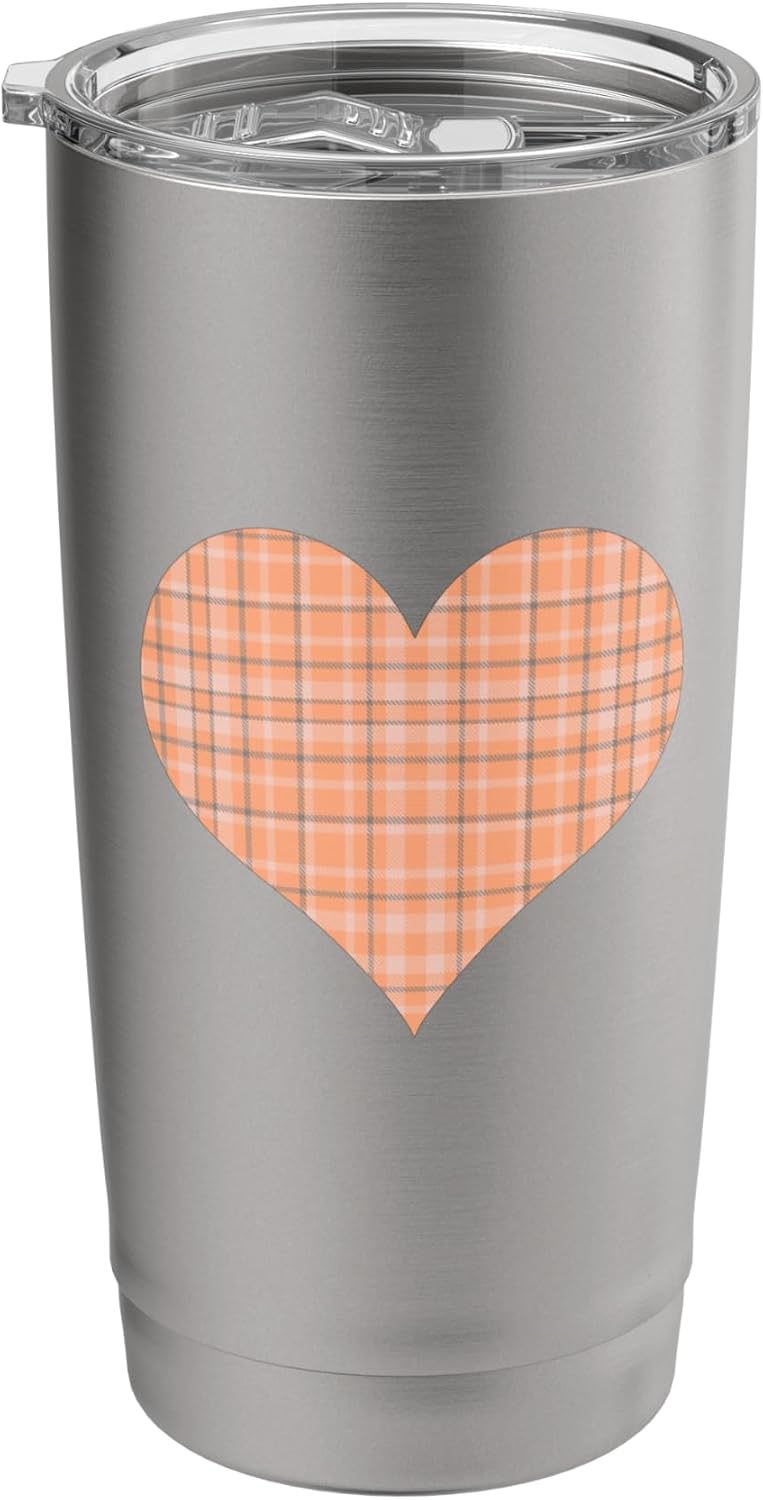 Cute Pastel Coral Peach Plaid Gingham Pattern Minimalist Stainless Steel Insulated Tumbler