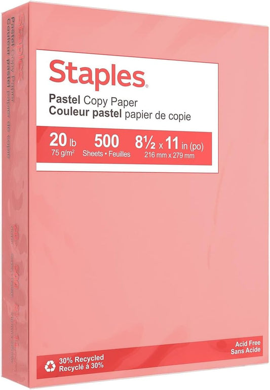Staples Pastel Colored Copy Paper 8 1/2-Inch X 11-Inch Salmon 500/Ream, For Office, School & Home