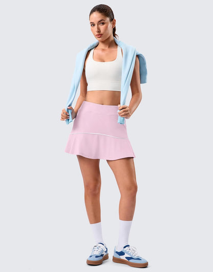 SANTINY Tennis Skirts for Women Pleated Athletic Skirt with 2 Pockets Stretchy Shorts Casual Pickleball Golf Skort