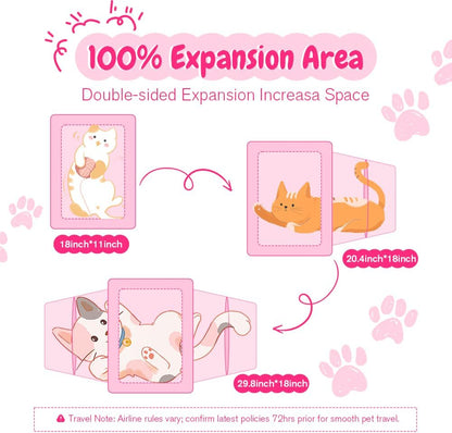 Double Expandable Cat Carrier,Airline Approved Soft-Sided Pet Travel Carrier for Small Dogs Cats under 15 lbs,Waterproof 600D Oxford Fabric with Washable Replacement Liner,Odor-Free & Claw-Proof(Pink)