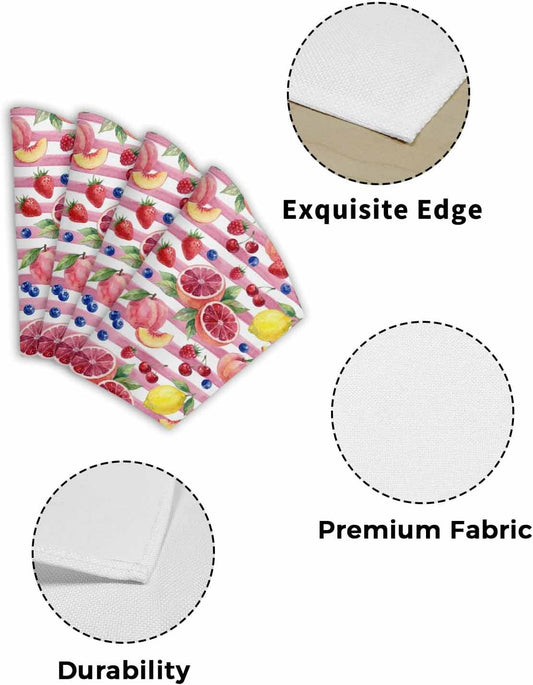 Round Table Placemat Wedge Placemats Set of 6,Summer Peach Lemon Grapefruit Placemat Washable Table Mats,Blueberry Strawberry Pink Stripe Fan Shaped Place Mats for Kitchen Dinner Party Decor