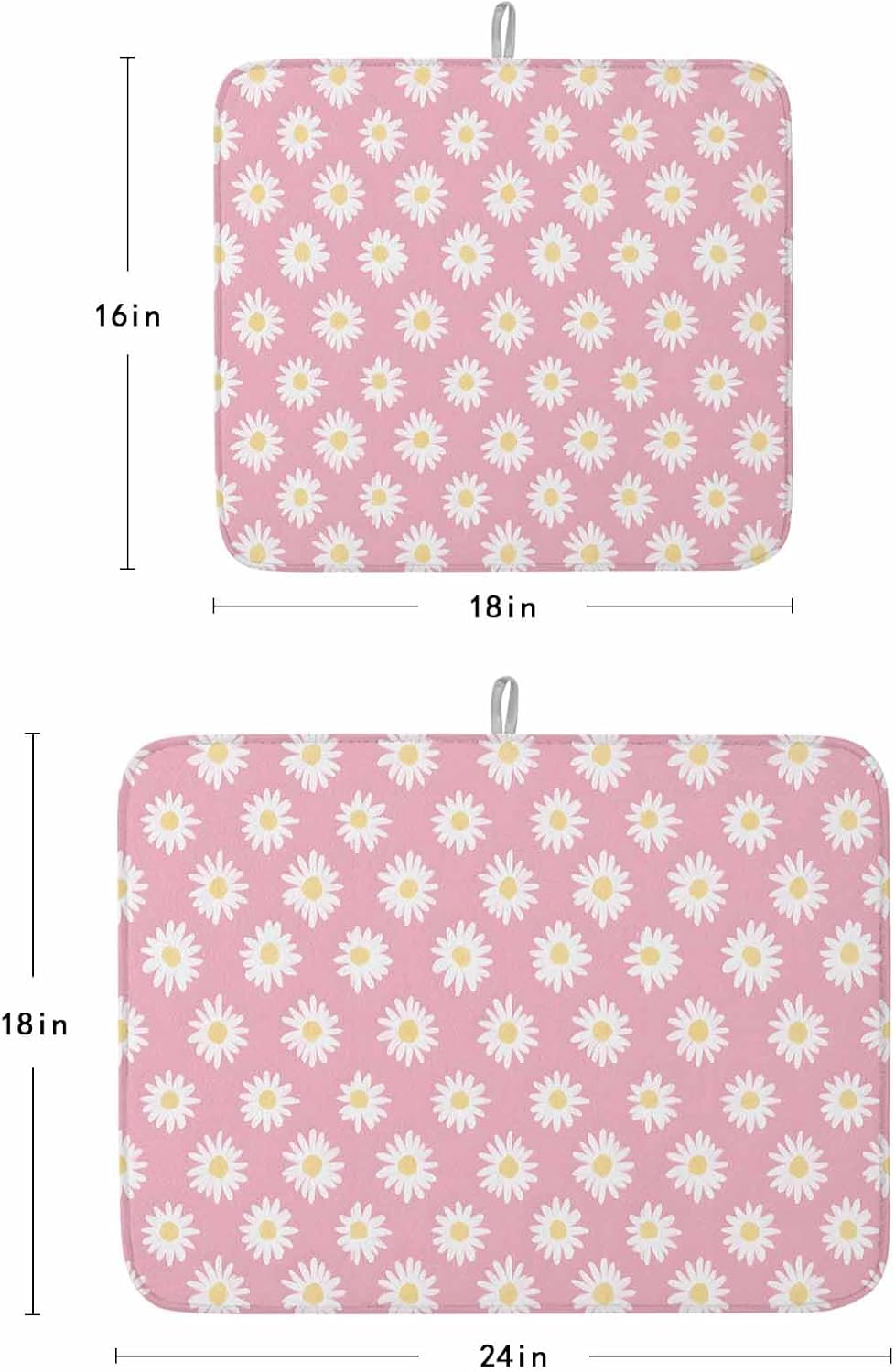 Dish Drying Mat White Daisy Floral Microfiber Absorbent Reusable Washable Dish Drying Rack Mat Light Pink Coffee Mat for Coffee Maker Bar Kitchen Countertops 18x24inch