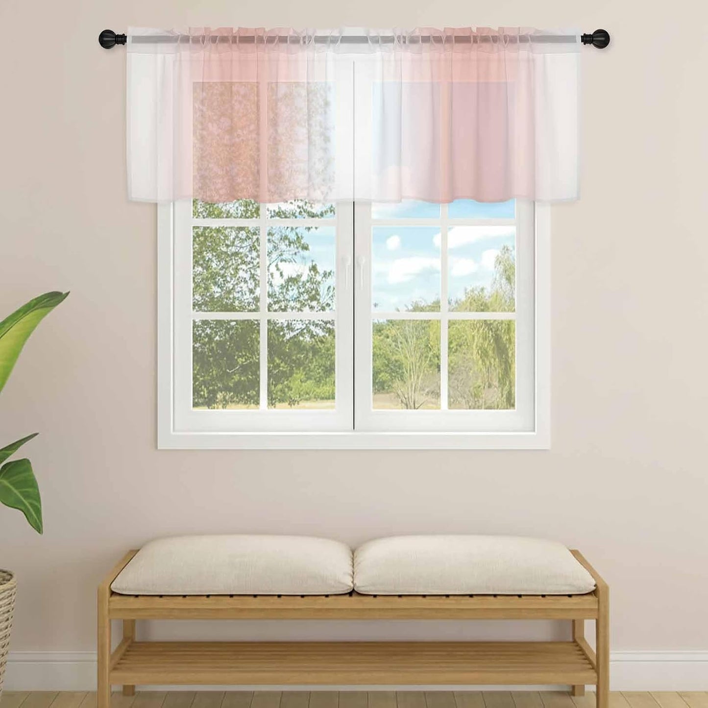 Sheer Valances for Windows Ombre Peach Pink White Window Valances Rod Pocket Gradient Color Window Treatment Sheer Curtains for Kitchen Living Room Bedroom Bathroom 42x18in