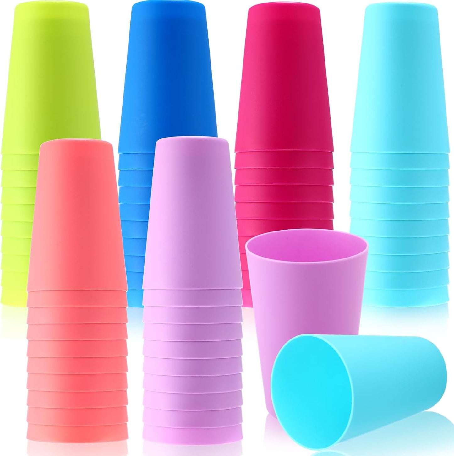 Potchen 60 Pieces Plastic Cups Kids 8.5 oz Reusable Children Drinking Cups Juice Tumblers for Toddler Adults for Parties School (Blue,Light Green,Rose Red,Pink,Sky Blue,Lavender)