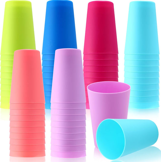 Potchen 60 Pieces Plastic Cups Kids 8.5 oz Reusable Children Drinking Cups Juice Tumblers for Toddler Adults for Parties School (Blue,Light Green,Rose Red,Pink,Sky Blue,Lavender)