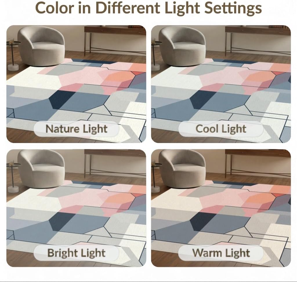 4'x6' Washable Abstract Color Block Accent Rug, Peach Non-Shedding Small Carpet Pet Friendly & Kids Safe Play Mat for Playroom, Bedroom, Reading Nook | Ref:2191346