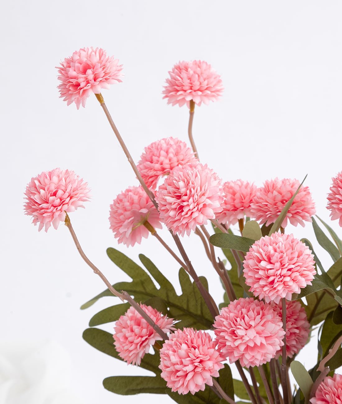 Laelfe 5Pcs Artificial Pompon Mum, Fake Kiku Flowers Silk Small Mini Chrysanthemum Ball Faux Mum Decor for Autumn Filler DIY Bouquet Centerpieces Arrangements Shower (Pink)