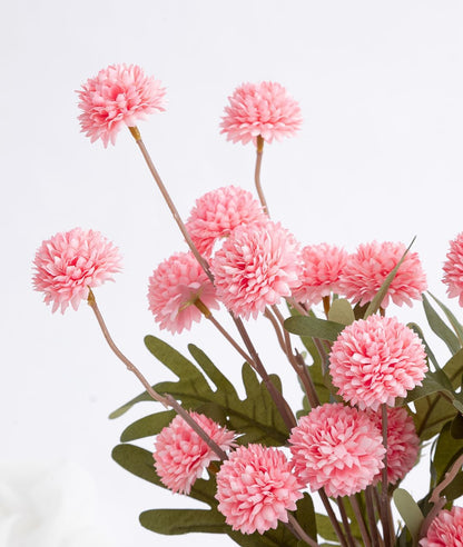 Laelfe 5Pcs Artificial Pompon Mum, Fake Kiku Flowers Silk Small Mini Chrysanthemum Ball Faux Mum Decor for Autumn Filler DIY Bouquet Centerpieces Arrangements Shower (Pink)