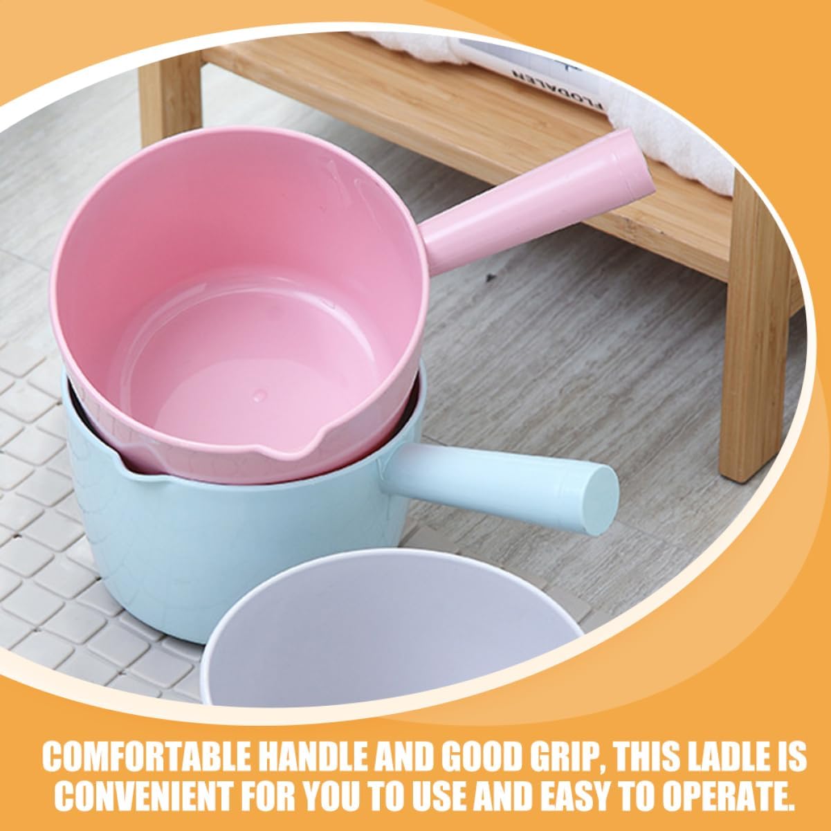 2pcs Versatile Long Handle Water Ladle Multi-function Kitchen and Gardening Scoop for Plants Bathing and Pet Feeding Lightweight Plastic Blue and Pink