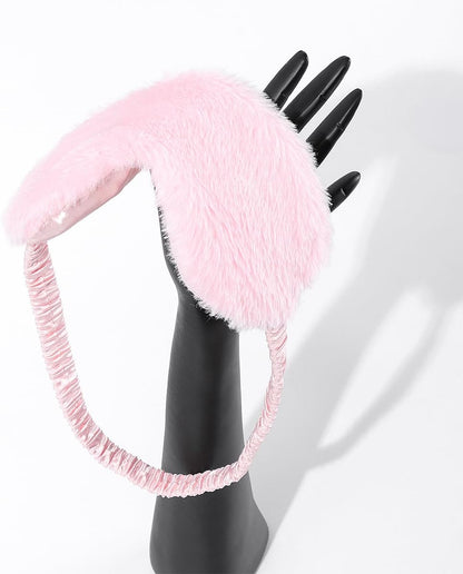 Plush Eye Mask Soft Sleeping Blindfold Furry Eye Cover Comfortable Satin Sleeping Mask Nap Night Eyeshade Cover for Women Men (Pink)