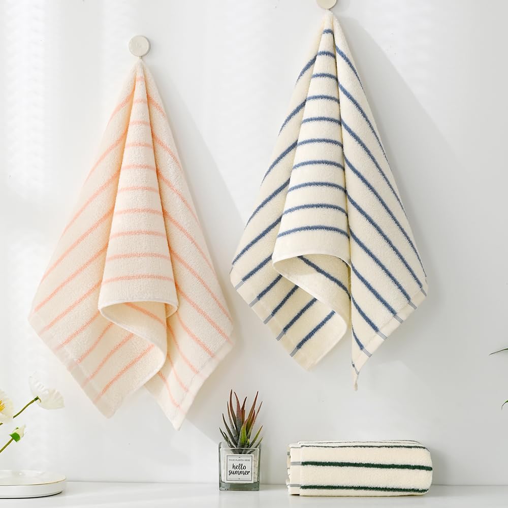 YiLUOMO White and Pink Striped Hand Towels 100% Cotton Set of 2 � Soft, Highly Absorbent and Quick Dry Towels for Bathroom Decor, 13 x 29 Inch