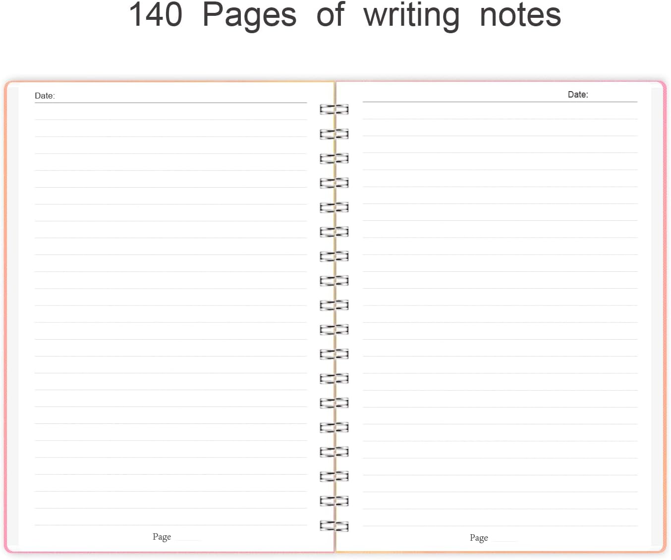 Spiral Notebook, 140 Pages, 5.63 x 8.27 inches, 120 GSM Premium Paper, Pink-Yellow Gradient Cover with Back Pocket