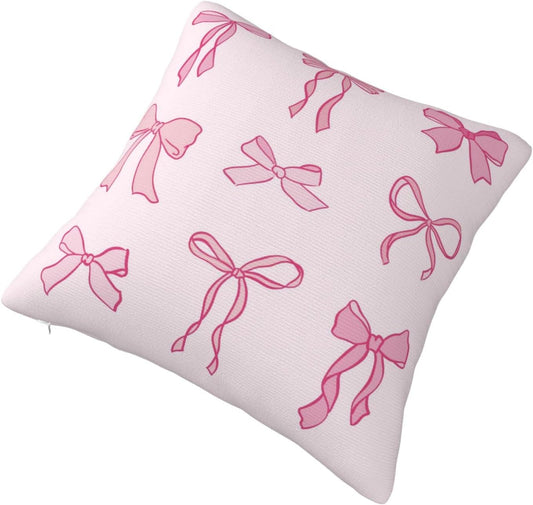 Bow Throw Pillow Covers 18x18 Set of 2 Pink Short Plush Pillows Case Cute Square Cushion Cover Decorative Pillowcases for Couch Bed Sofa