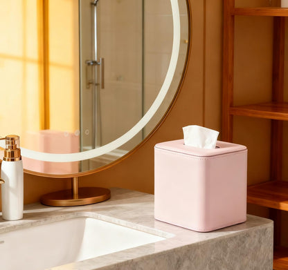 Tissue Box Holder Square PU Leather Stylish Facial Tissue Box with Magnetic Closure Decorative Cube Tissue Box Cover for Bathroom Vanity Office
