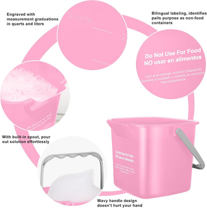 Yaomiao 4 Pcs Cleaning Bucket 3 Quart Small Sanitizing Square Bucket Detergent Pail with Measurements Spout and Handle for Home Commercial Use Restaurant Kitchen Office (Pink)