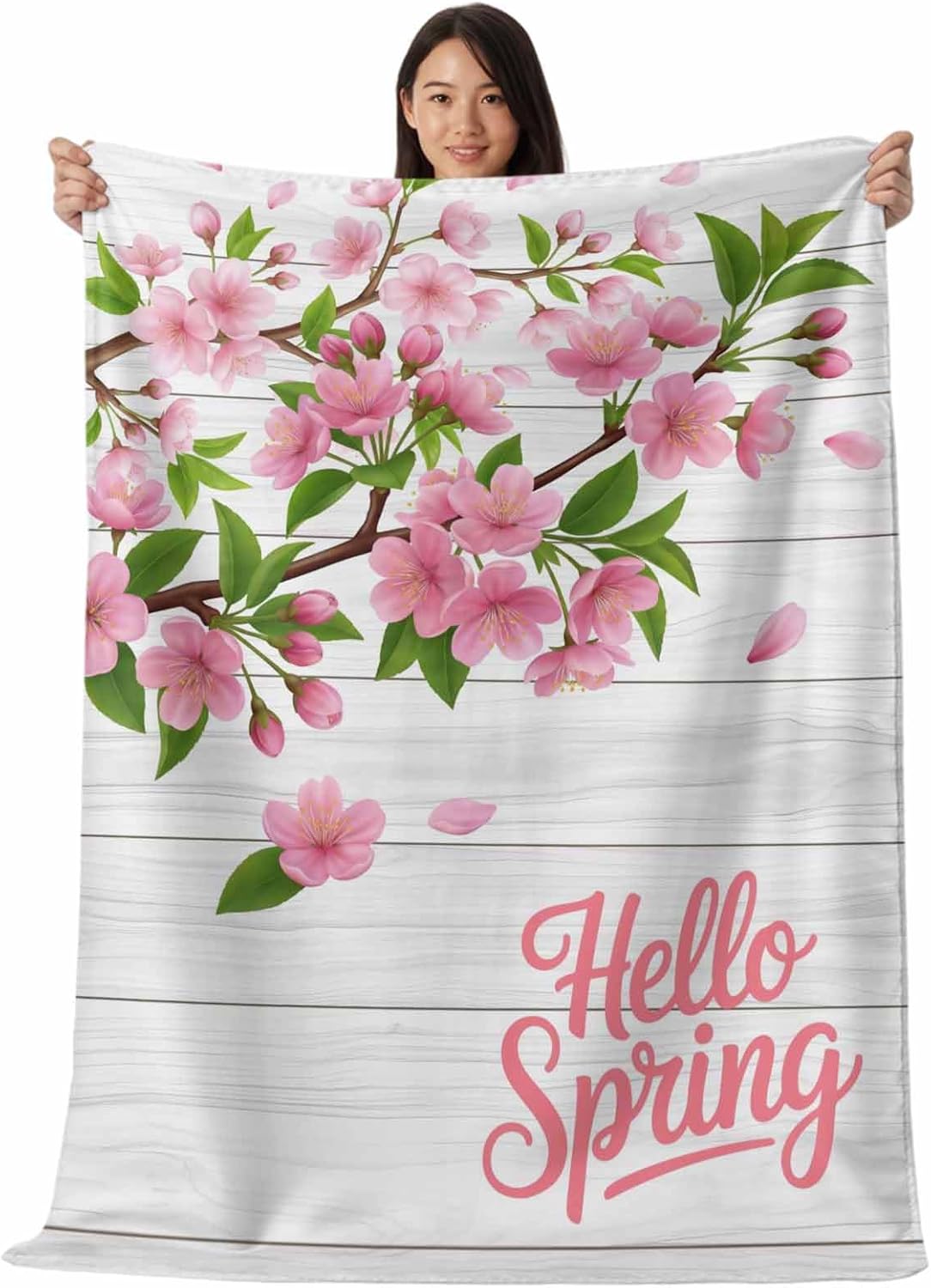 Spring Peaches Cooling Blanket for Hot Sleepers & Night Sweats, Peaches Flowers Wood Grain Blanket Breathable Lightweight Throw Blanket Thin Cooling Comforter (30" x 40")