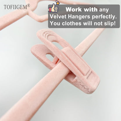 TOFIIGREM Light Pink Velvet Hangers Clips 20 PCS, Non-Slip Velvet Clip for Pant Skirt Velvet Hangers, Strong Flocking Hangers Clips