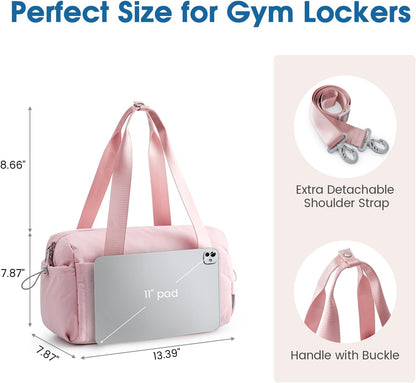 G4Free Small Gym Bag for Women 14 Inch Mini Gym Duffle Bag with Wet Compartment Cute Duffel for Travel Sport Workout (Pink)