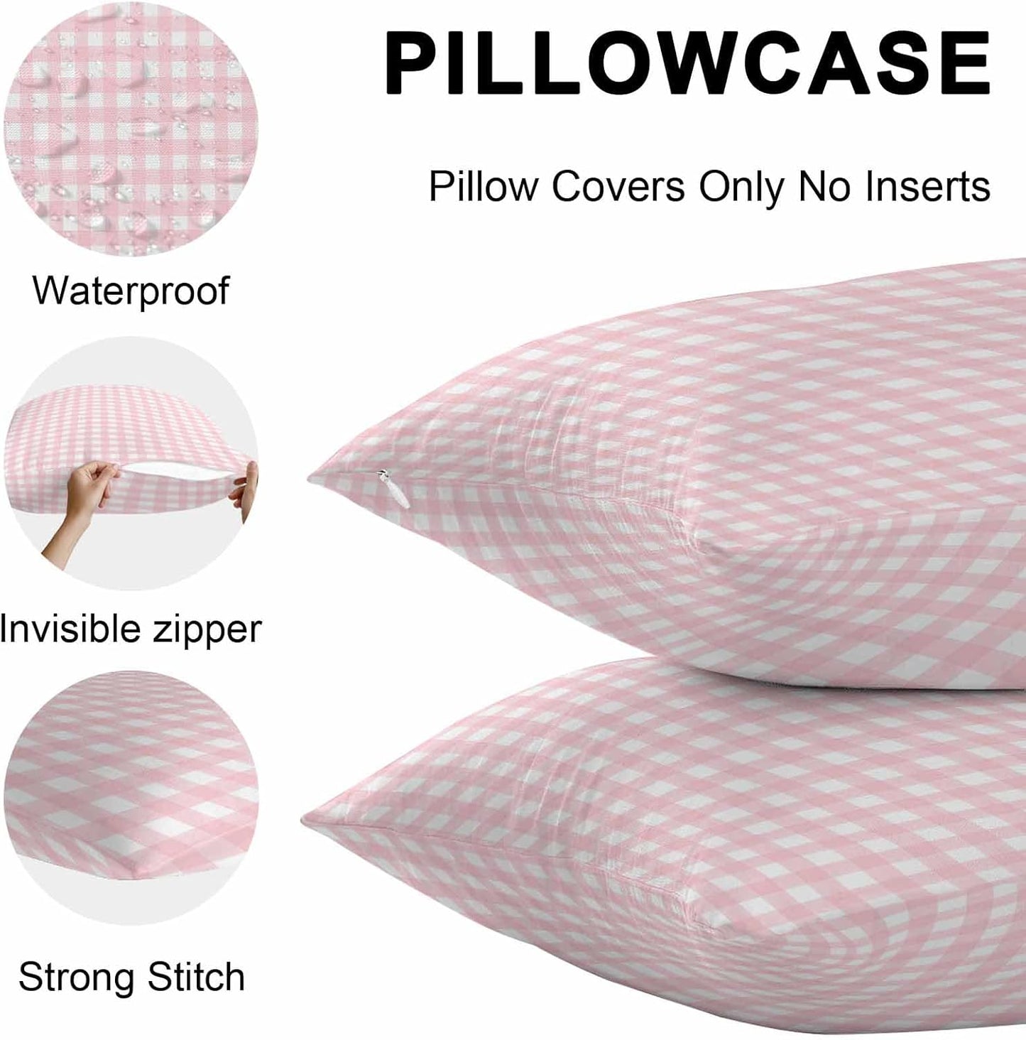 Outdoor Pillow Cover Buffalo Check 2 PCS Waterproof Throw Pillow Covers Pink Plaid Checkered Decorative Pillowcases for Couch Patio Funiture Garden Porch 16 x 16 Inches