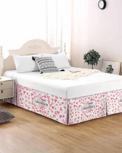 Valentine's Day Bed Skirt Queen Size 16 Inch Drop with Split Corners, Dust Ruffled Pleated Bed Skirts Wrap Around Tailored Bedding Skirt Valance for Bedroom Peach Pink Love Floral Modern Romantic
