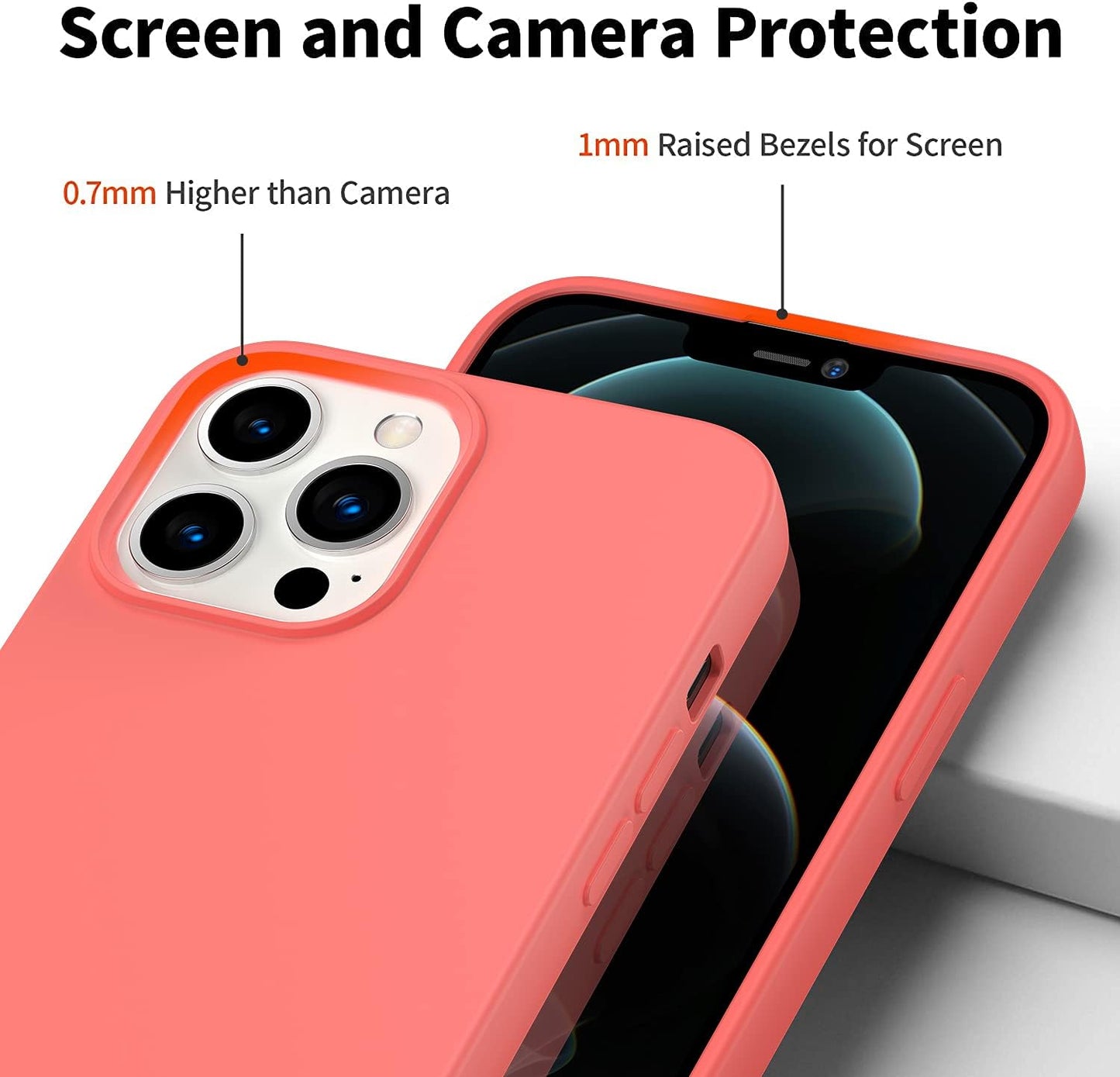 Designed for iPhone 13 Pro Max Case, Silicone Ultra Slim Shockproof Phone Case with Soft Anti-Scratch Microfiber Lining, [Enhanced Camera Protection] 6.7 inch (Peach)