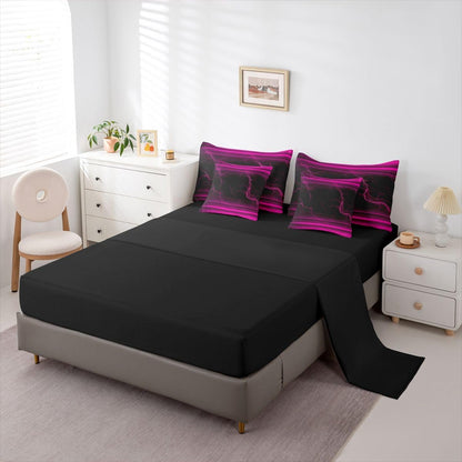 Erosebridal Black Pink Neon Light Girls 7 Piece Bedding Set Twin | Ombre Lightning Pattern Comforter Set with Sheets Abstract Aesthetic Bed in A Bag Modern Art Bed Sets