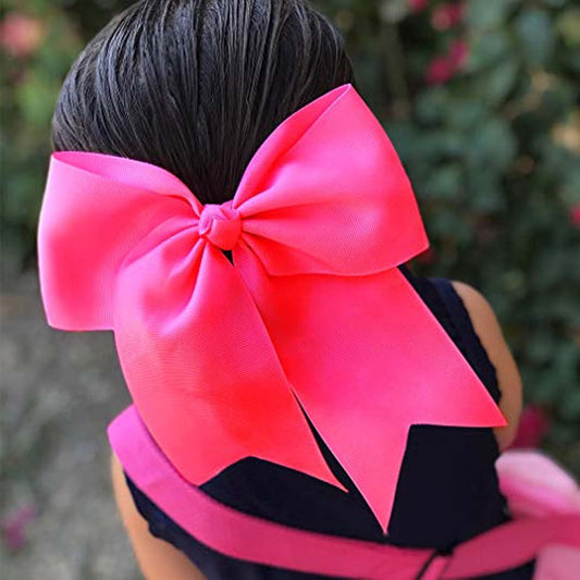 12PCS 8" Large Cheer Bows Ponytail Holder Elastic Hair Ties Pink Grosgrain Ribbon Cheerleading Bows for Teens Women Girls Sports Cheerleaders