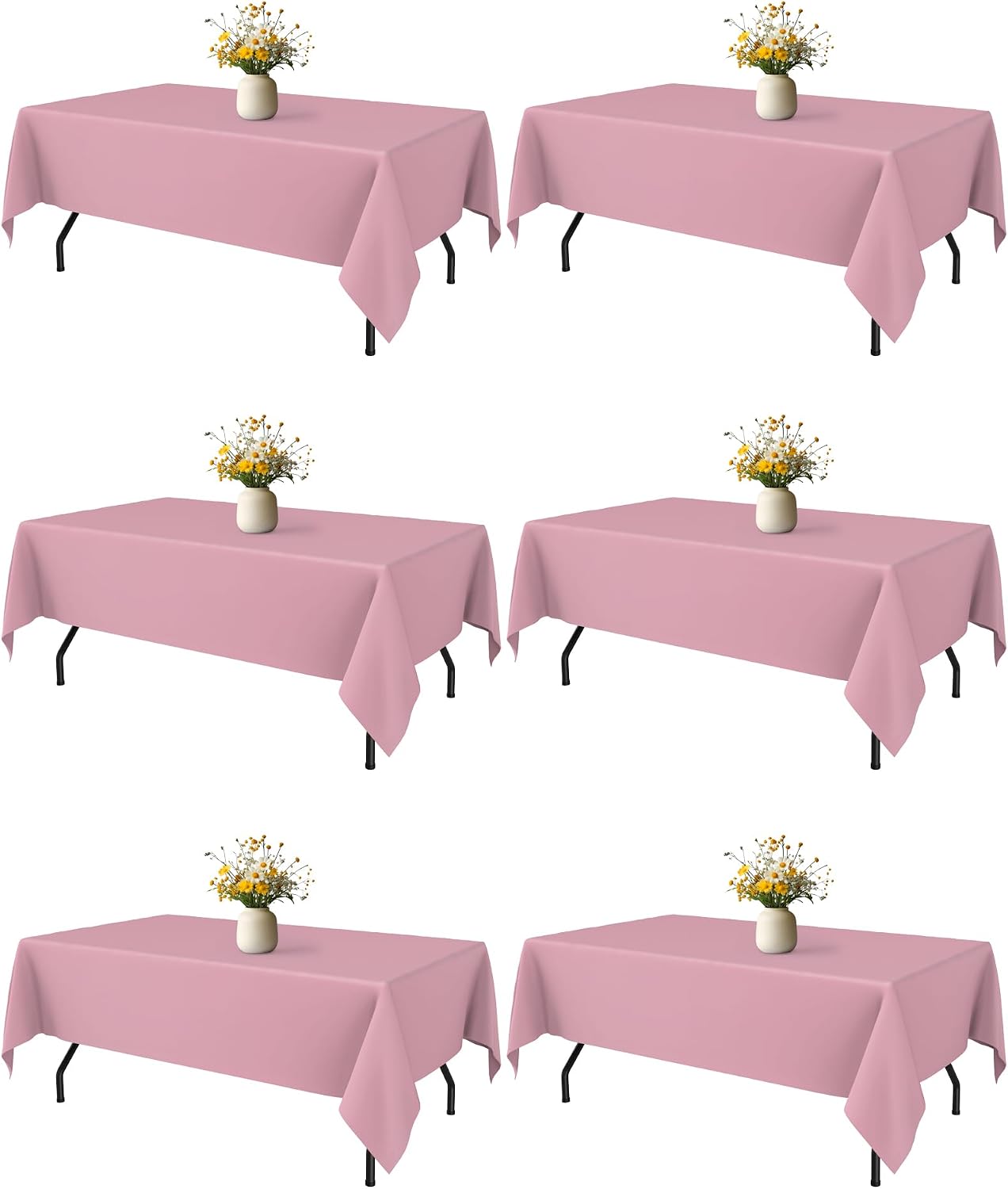 Niuara Pink Fabric Rectangle Table Cloth - 6 Pack, 60" × 84" Washable Tablecloth for 5FT Tables, Wrinkle-Resistant & Heat-Proof Table Cover for Weddings, Dinners & Parties