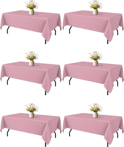 Niuara Pink Fabric Rectangle Table Cloth - 6 Pack, 60" × 84" Washable Tablecloth for 5FT Tables, Wrinkle-Resistant & Heat-Proof Table Cover for Weddings, Dinners & Parties