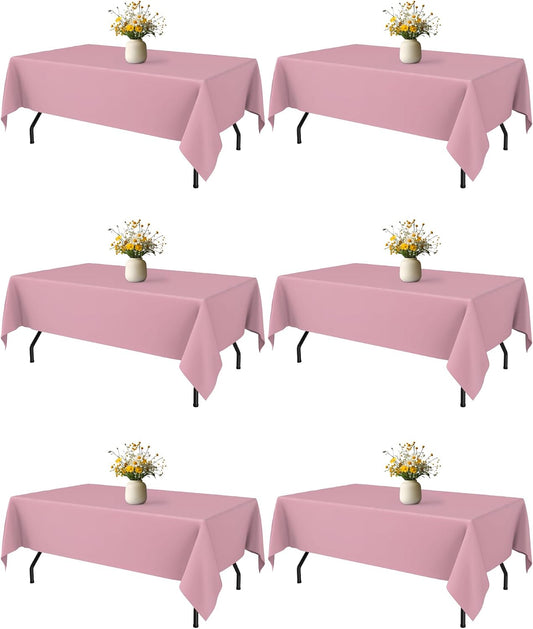 Niuara Pink Fabric Rectangle Table Cloth - 6 Pack, 60" × 84" Washable Tablecloth for 5FT Tables, Wrinkle-Resistant & Heat-Proof Table Cover for Weddings, Dinners & Parties
