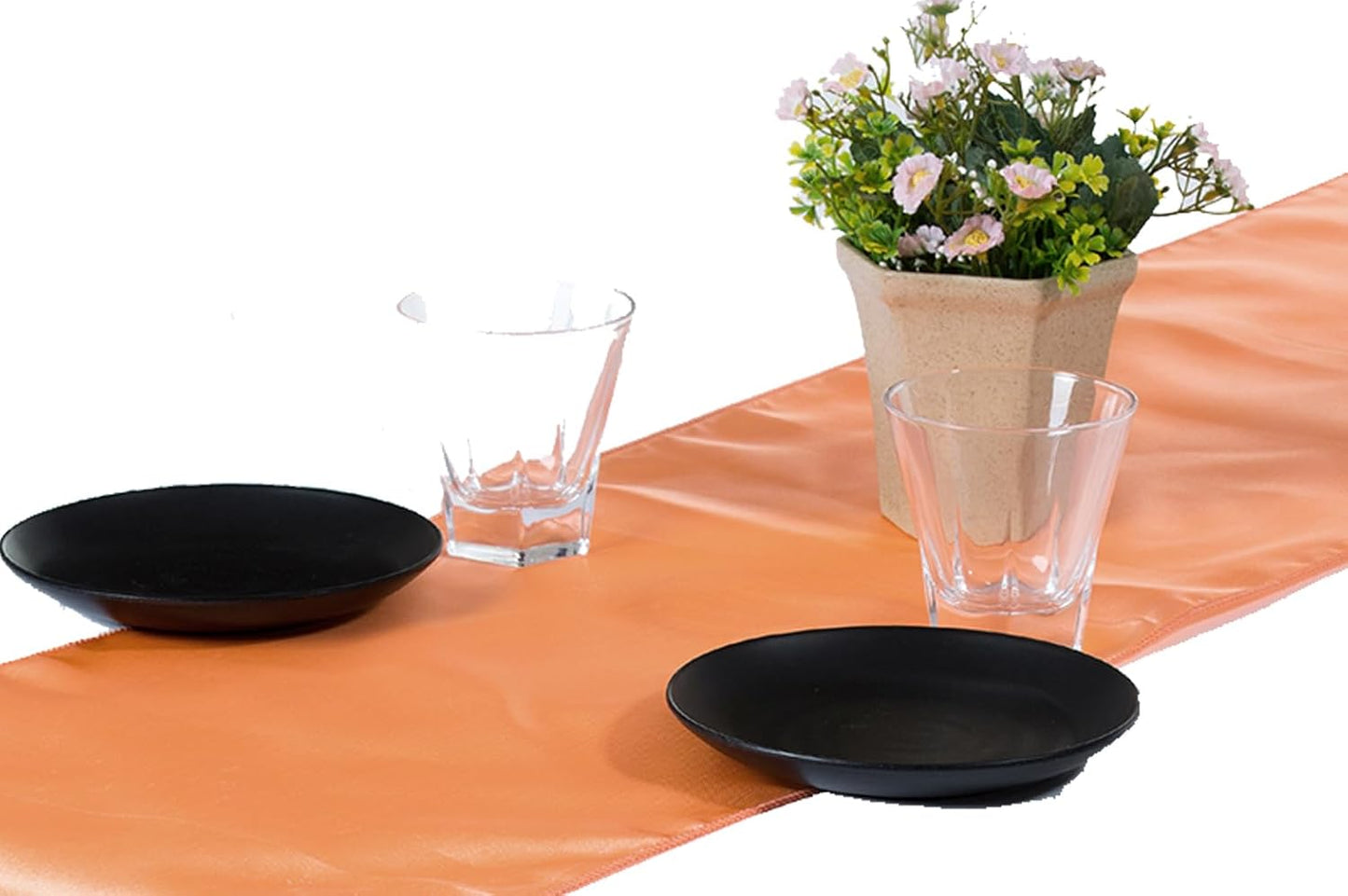 VDS Pack of 2 Satin Table Runners 12" x 108" - Charmeuse Sateen Silk Centerpiece Cloth Linen for Wedding Birthday Graduation Engagement Ceremony Event Party Banquet Table Decoration (Peach)