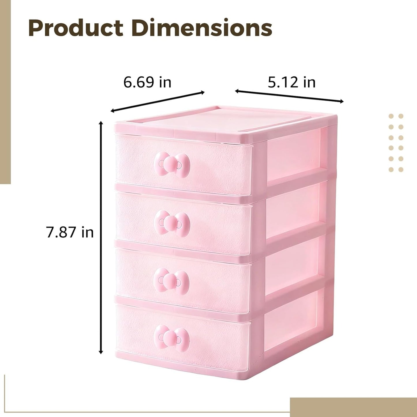 4-Layer Pink Desktop Drawer Organizer, Lovely Pink Storage Box 7.9x6.7x5.1 in, Multi-Layer Stackable Makeup Organizer with Transparent Panel, Bow Handles for Desk Organization