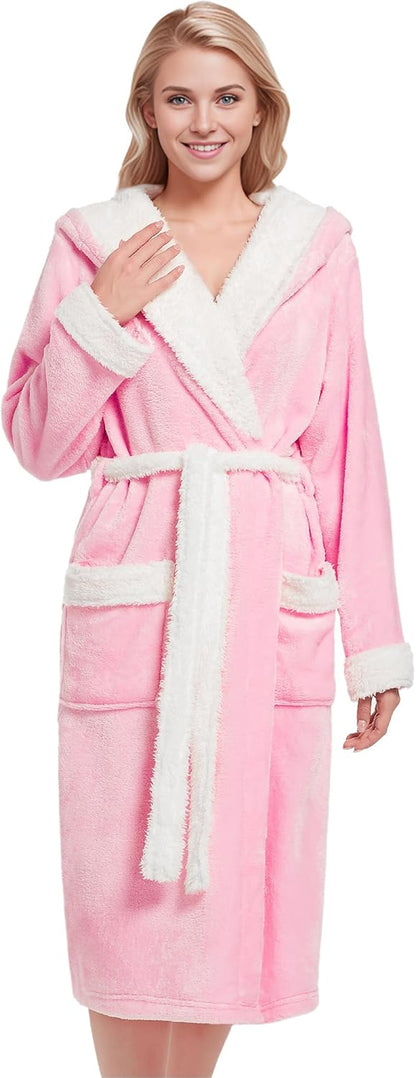 Inner Wish Women Hooded Plush Robe, Fleece Highly Absorbent Cozy Warm Bathrobe