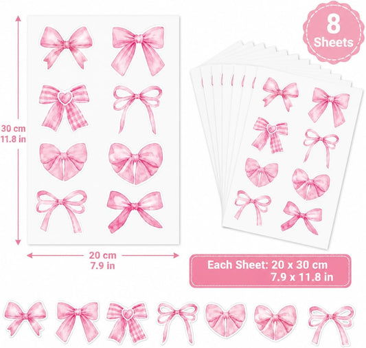 60Pcs Watercolor Bowtie Wall Stickers - Coquette Aesthetic Vinyl Decals for Room Decor in Light Pink, Sky Blue, Mint Green, Lavender Peel and Stick Nursery, Bedroom, Kindergarten Wall Art (Pink)