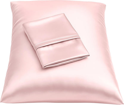 BLISSFORD Pink Satin Pillowcase with Zipper, for Hair and Skin Care, Feels Soft and Cool Like a Silk Pillowcase, Satin Pillow Cases 2 Pack, Slik Pillow Cover, Queen Size - Set of 2
