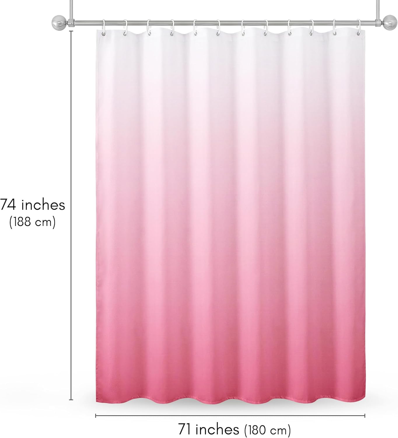 Americanflat 71x74 Pink Ombre Shower Curtain - Water-Resistant Long Shower Curtain with Durable Metal Grommets and 12 Hooks - 100% Polyester