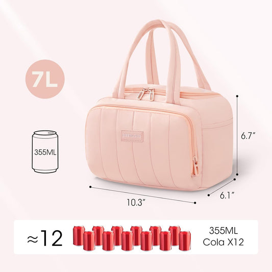 Lunch Box for Women 7L Soft Insulated Lunch Bag Reusable Leakproof Lunch Cooler for Work Meal Picnic Hiking Camping Pink