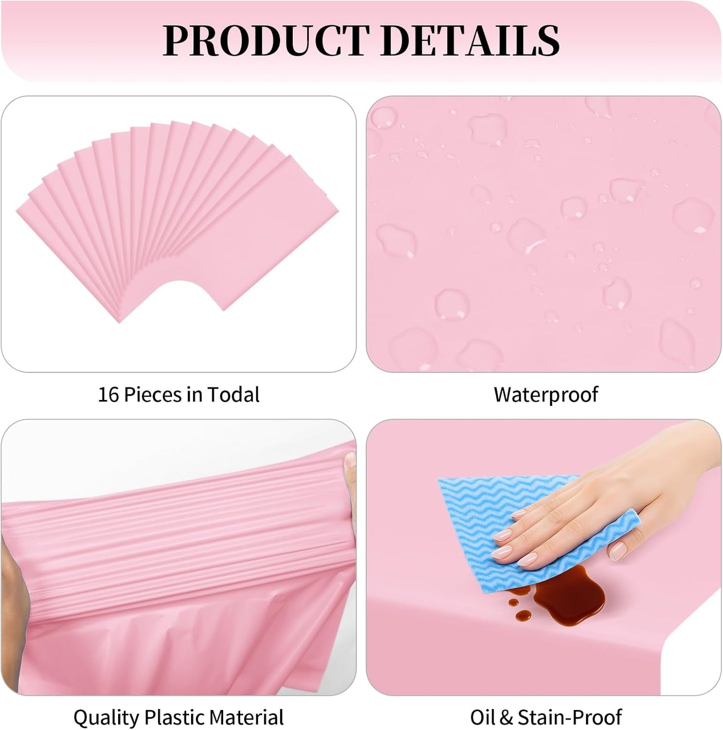 Light Pink Plastic Table Runner Disposable, 16 Pack 14 x 108 inch, Water Resistant Table Runner for Wedding, Birthday, Party, Baby Shower, Home Table Decoration