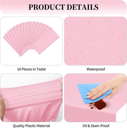 Light Pink Plastic Table Runner Disposable, 16 Pack 14 x 108 inch, Water Resistant Table Runner for Wedding, Birthday, Party, Baby Shower, Home Table Decoration