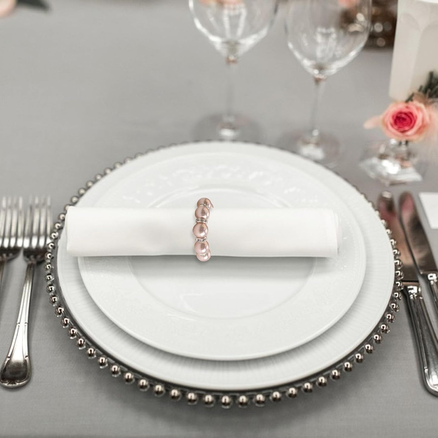 24Pcs Pearl Rhinestone Napkin Rings, Pink Pearl Napkin Holders Buckles Napkin Rings for Wedding Party, Dinner, Table Decor, 2.5cm