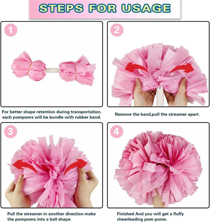 Lovecheer 2PCS Plastic Cheerleading Pom Poms with Baton Handle Cheer Pomoms for Kids Adults Cheering Sports Team Spirit Party