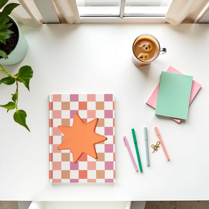 Pearhead Pink & Orange Star Cutout Hardcover Graph Notebook, 6.25x8.25 Grid Journal for Bullet Journaling, Planning & School Notes, 200 Pages