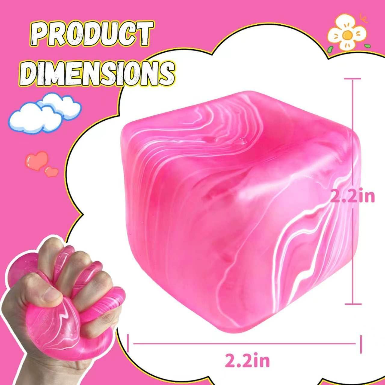 2.2 Inch Slow Rise Fidget Toys,Squishies Ice Cube Shape, Sensory Toy for Kids, Stress Relief Squeeze Balls, Easter Basket Stuffers for Boys Girl(Pink)