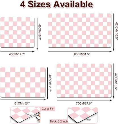 Dish Drying Mat for Kitchen, 16'' x 24'' Checkered Coffee Bar Mat for Countertops, Coffee Station Mat with Non-slip Rubber Backed, Absorbent Dish Dying Pat for Kitchen Counter, Pink & White