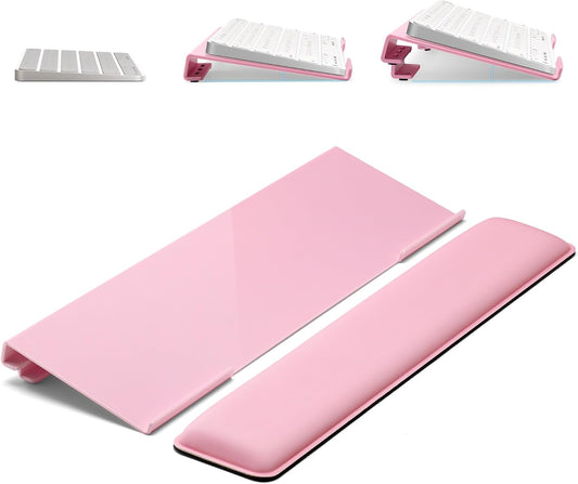 Laborio Computer Keyboard Stand for Desktop, 2-Level Height Adjustment Keyboard Wrist Rest, Non-Slip Key Board Riser Pad for Office, Gaming, and Home Desks(Pink)