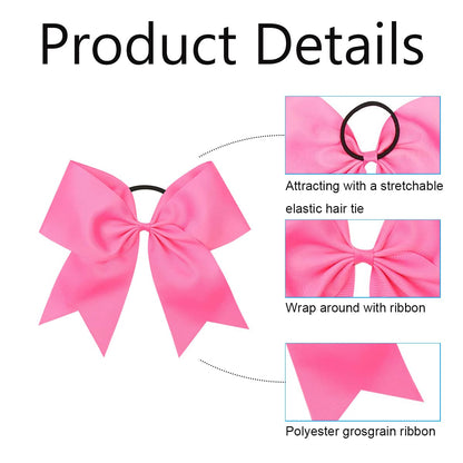 2 PCS 8 Inch Large Pink Cheer Hair Bows Ponytail Holder Elastic Band Handmade for Cheerleaders Teen Girls College Sports