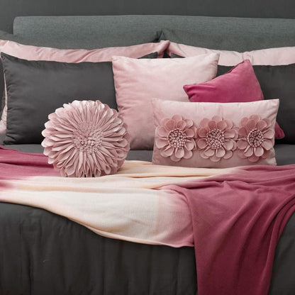 JWH Handmade 3D Sunflower Throw Pillow Cover Decorative Accent Pillow Case Round Floral Cushion Velvet Pillowcase with PP Cotton Insert for Home Bed Couch Bedroom Chair 12 Inch Dusty Pink