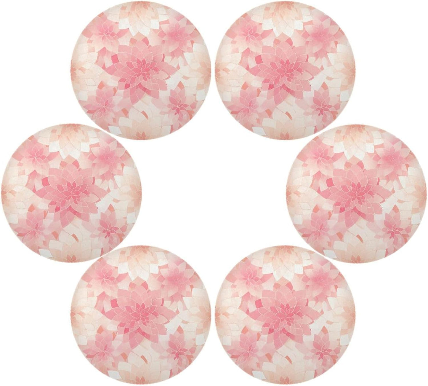 Rosette Floral Pattern Peach Gold Round placemats Reusable placemat Toddler placemats for Dining Table placemats Waterproof Round Christmas placemats Set of 6 15.4x15.4in